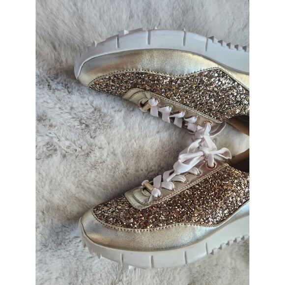 NWD JIMMY CHOO Monza Glittered Metallic Leather Sneakers Sz 36.5 Gold - Picture 5 of 11
